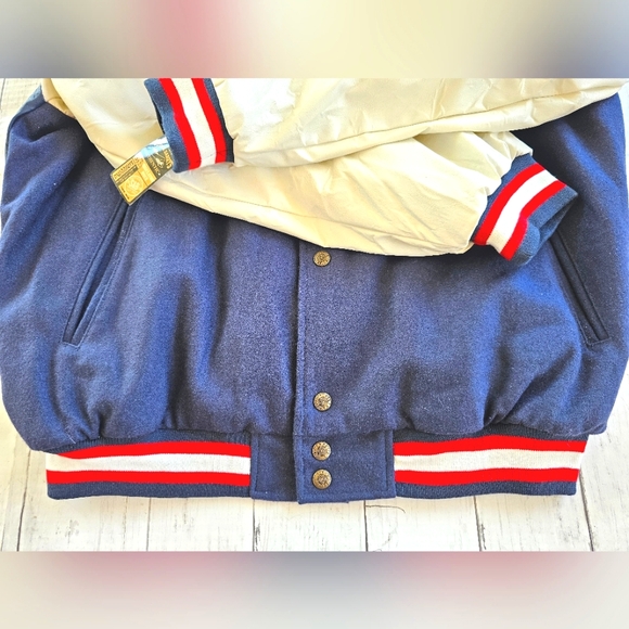 NEW Steve & Barry's Patriotic USA American Flag Eagle Leather Varsity Jacket L - Picture 14 of 16